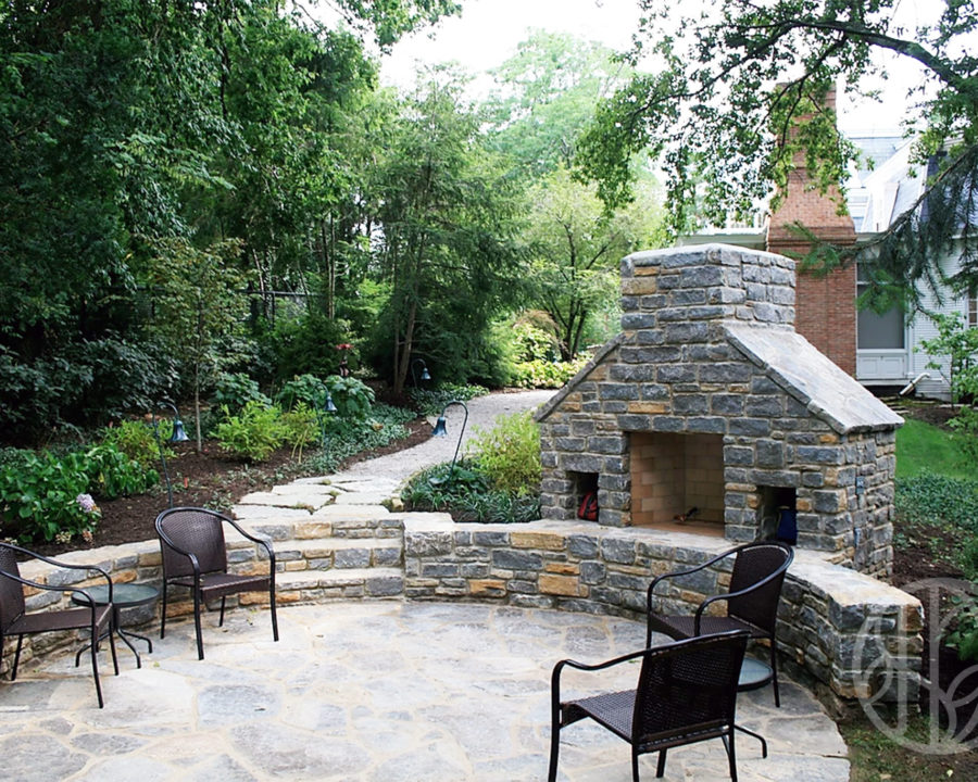 Indian Hill outdoor fireplace and wall
